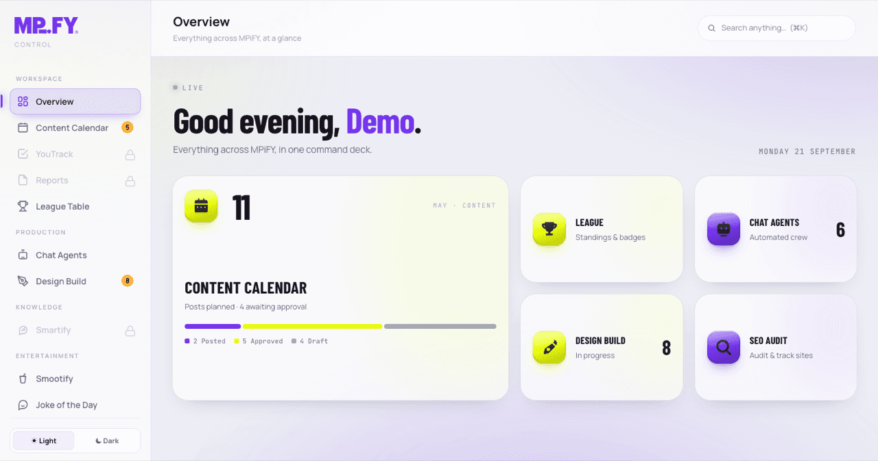 Internal tool bench, a screen from the working demo